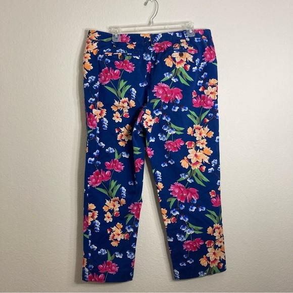 Land’s End Floral Cropped Pants - Blue/Pink - 14 - Straight Leg - Picture 4 of 7